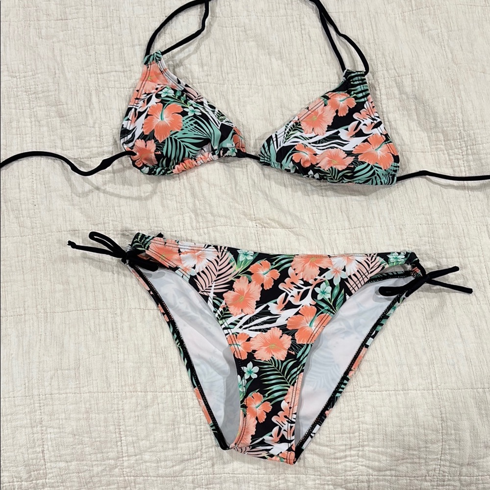 Floral Black and Pink Bikini Set